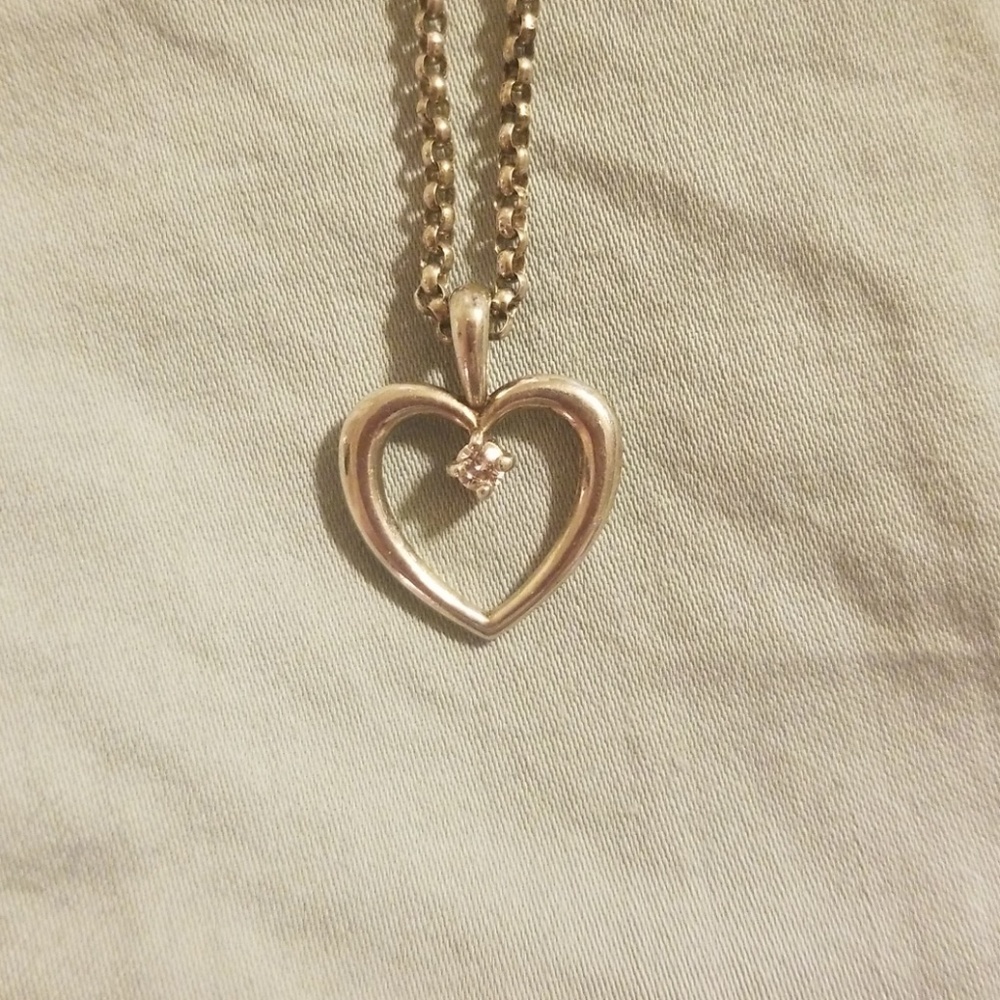 Silver heart and diamond necklace